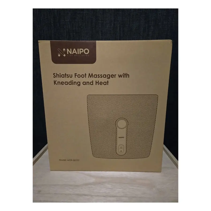 Front of the Naipo Shiatsu Foot Massager with Kneading and Heat box, model MGF-50177