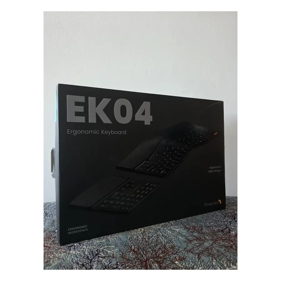 ProtoArc EK04 ergonomic keyboard retail box, front view